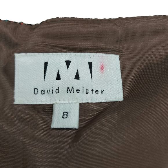 David Meister Dress Womens 8 Brown Sheath 100% Silk Sleeveless Pleated Tweed - Picture 9 of 12